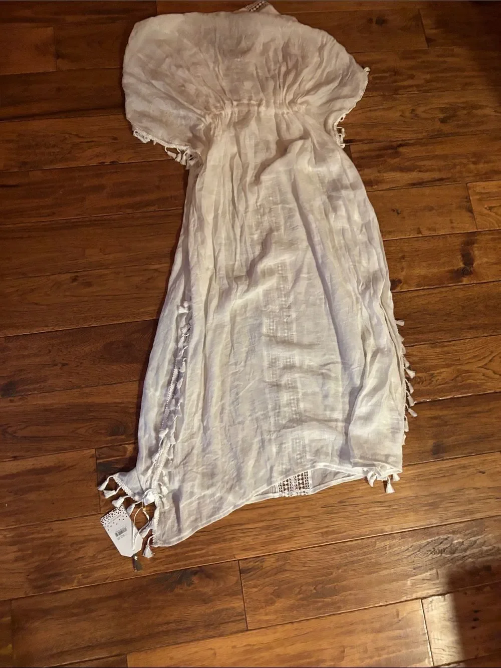 Women's White Embroidered Tassel Maxi Dress